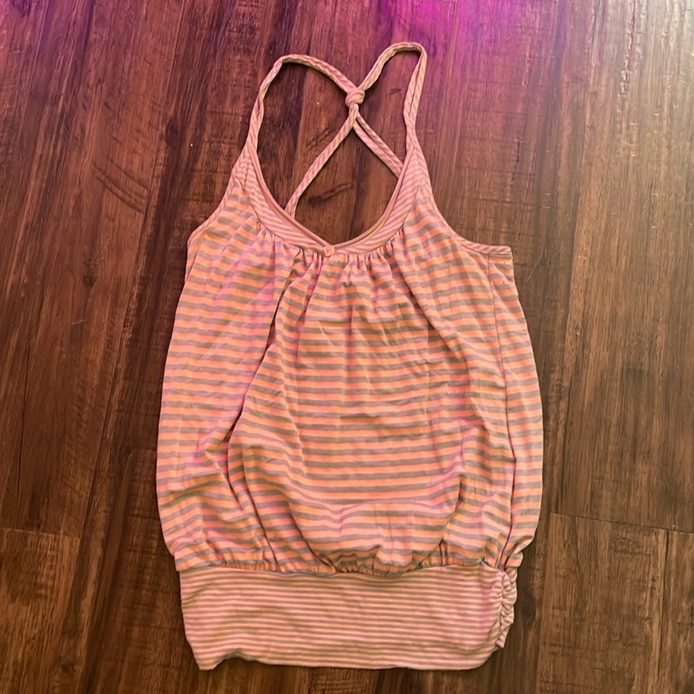 Ella Moss stripe banded bottom tank - size small - pink with grey stripes